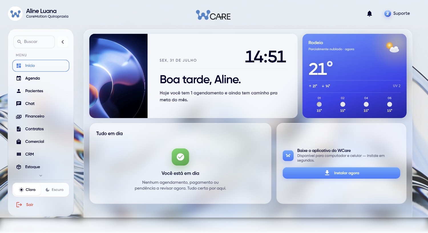 Tela inicial do WCare